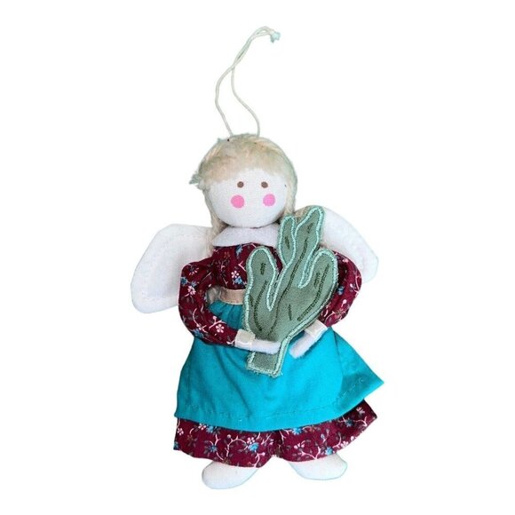 Handcrafted Cloth Angel Cactus Doll  Stand Figurine Folk Art Quilted Wings 6" - Picture 1 of 7